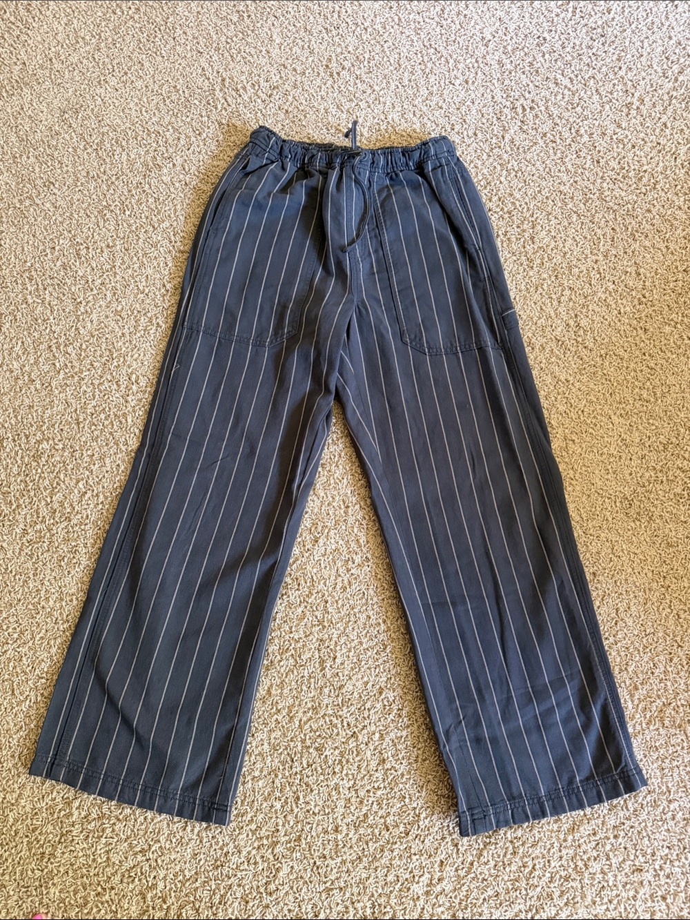 aerie Gray Pinstripe Wide-Leg Drawstring Pants